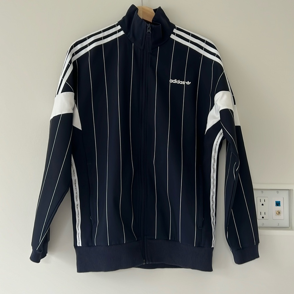adidas Originals Black Pinstripe Track Jacket with White Accents